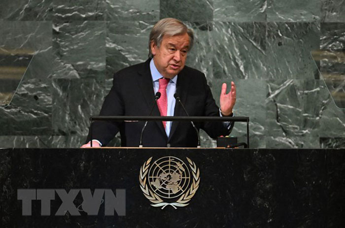Tổng Thư ký Liên hợp quốc Antonio Guterres tái khẳng định giải pháp hai nhà nước nhân Ngày Quốc tế đoàn kết với nhân dân Palestine. (Ảnh: AFP/TTXVN)