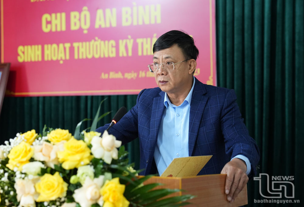 Đồng chí Phó chủ tịch Thường trực UBND tỉnh phát biểu tại buổi sinh hoạt với Chi bộ tổ dân phố An Bình.