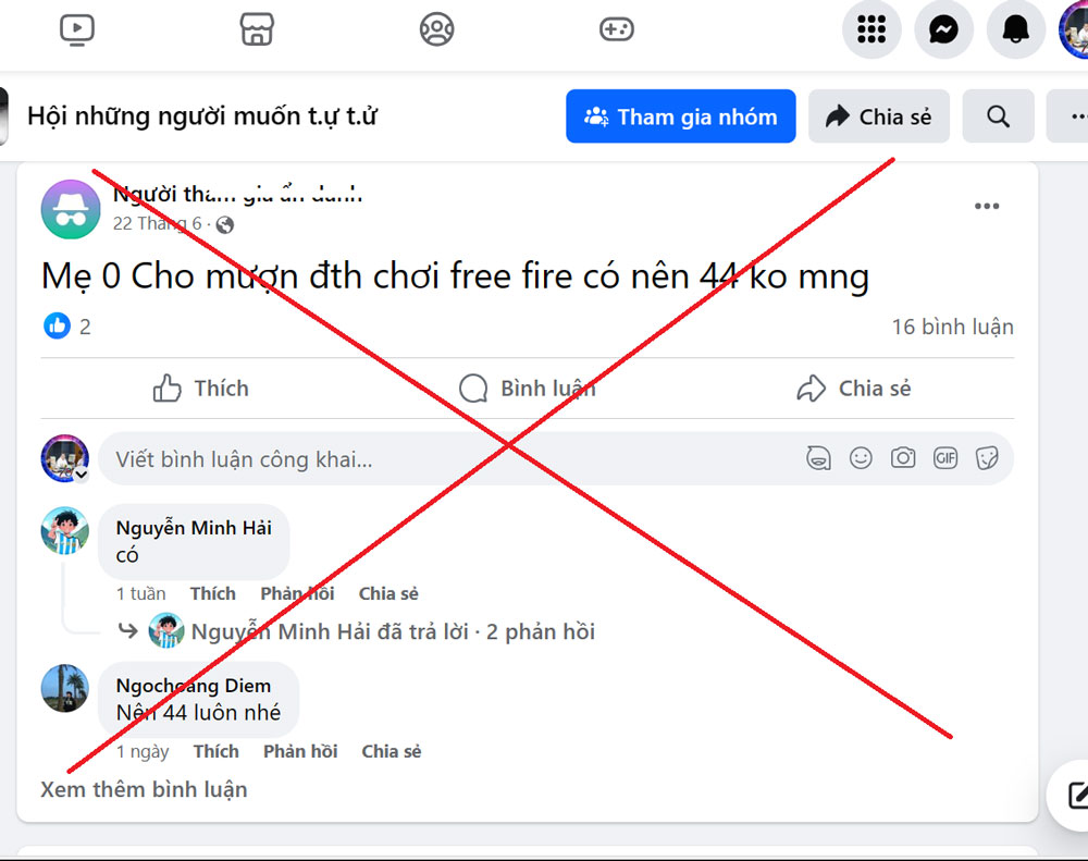 Dòng thông tin tiêu cực và a dua trên Hội những người muốn tự tử.