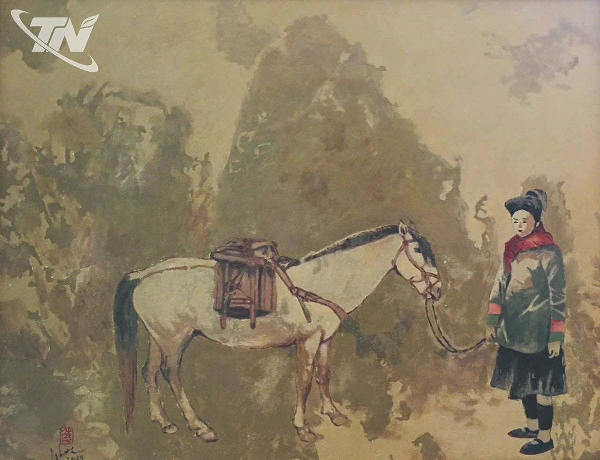 Thiếu nữ Nùng dắt ngựa-70x90- sơn mài - Đỗ Đức.