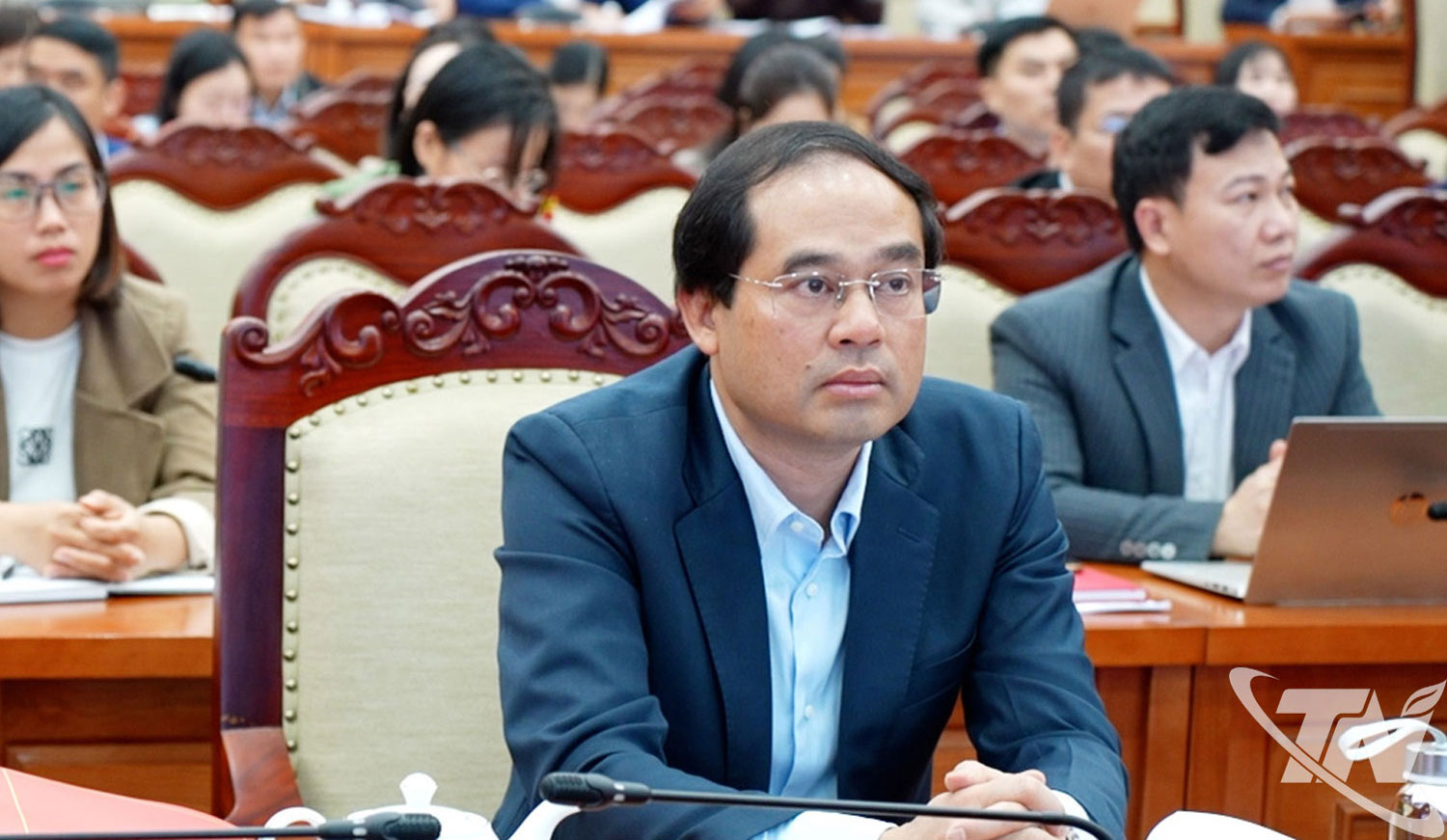 Đồng chí Bí thư Tỉnh ủy Trịnh Xuân Trường cùng các đại biểu dự Hội nghị tại điểm cầu tỉnh Thái Nguyên