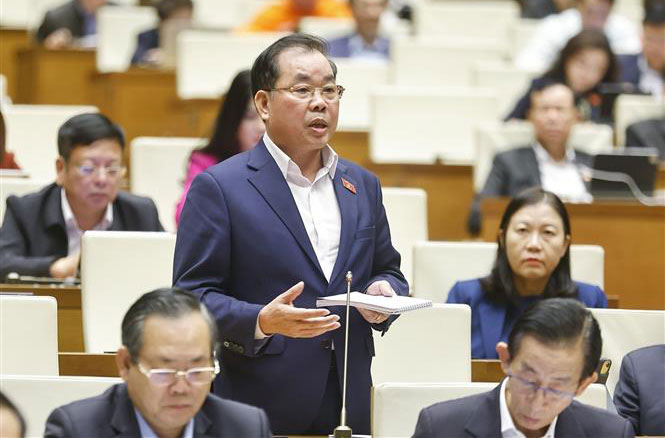 Đại biểu Nguyễn Quang Huân, Đoàn đại biểu Quốc hội TP Hồ Chí Minh phát biểu. Ảnh: Doãn Tấn/TTXVN