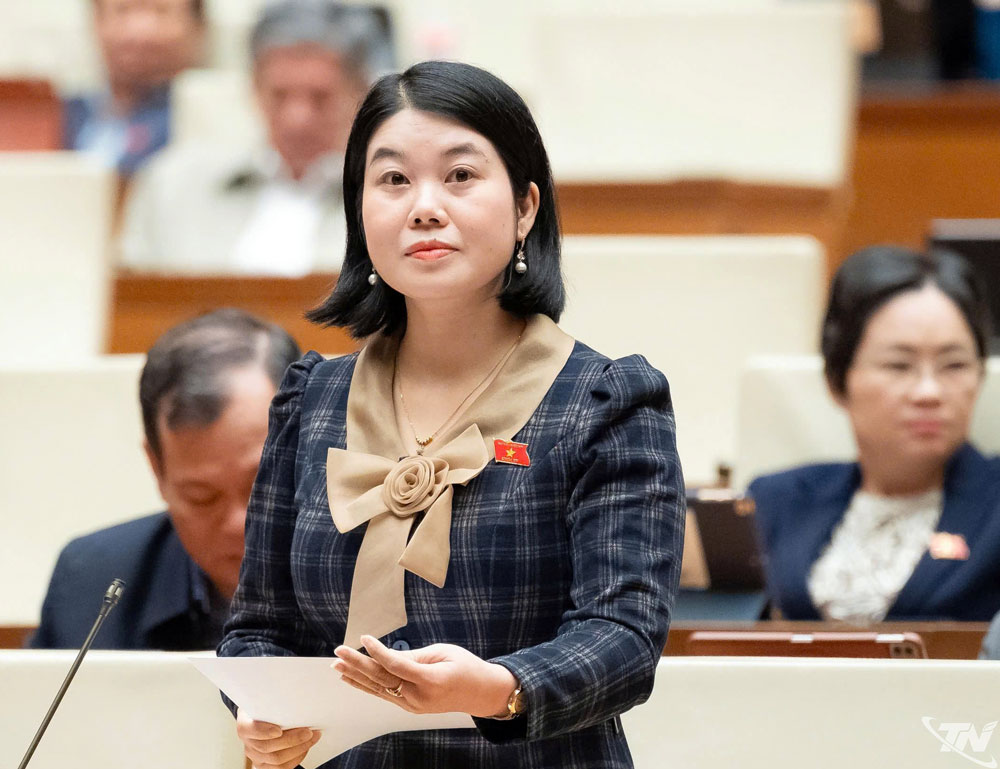 đại biểu Nguyễn Thị Huế (Đoàn ĐBQH tỉnh Thái Nguyên) tham gia thảo luận về dự thảo Nghị quyết về cơ chế, chính sách đặc thù phát triển giáo dục và đào tạo.