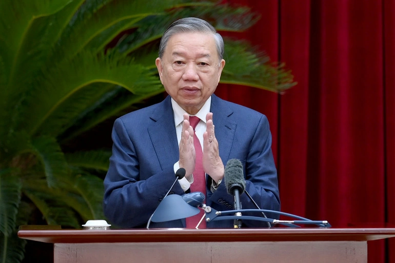 Tổng Bí thư Tô Lâm phát biểu khai mạc Hội nghị. (Ảnh ĐĂNG KHOA)