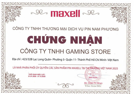 Chứng nhận phân phối chính hãng của Pin Bảo hùng cho các sản phẩm pin Maxell.