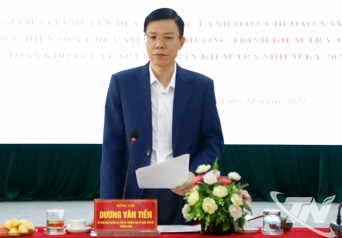 Đồng chí Dương Văn Tiến, Ủy viên Ban Thường vụ, Trưởng ban Tổ chức Tỉnh ủy phát biểu tại buổi giám sát.