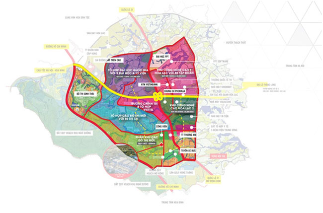 Bản đồ quy hoạch tổng thể đô thị Hòa Lạc đến năm 2030, tầm nhìn 2050 - định hướng thành phố khoa học và công nghệ.