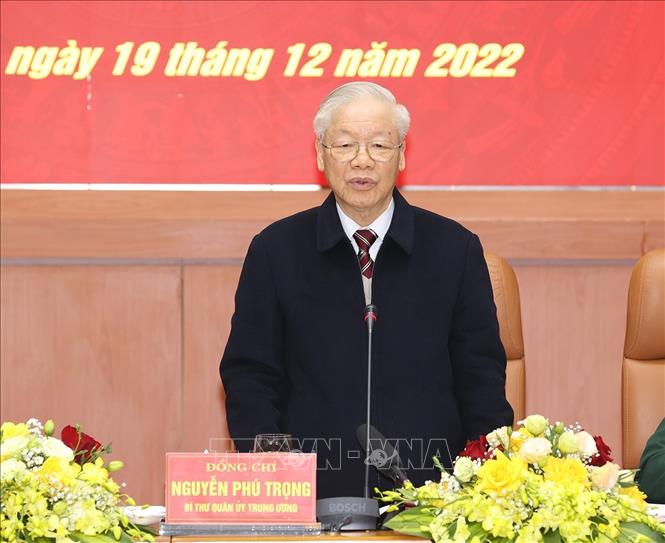Tổng Bí thư Nguyễn Phú Trọng, Bí thư Quân ủy Trung ương phát biểu kết luận hội nghị. Ảnh: Trí Dũng/TTXVN