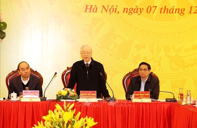 Tổng Bí thư Nguyễn Phú Trọng phát biểu chỉ đạo hội nghị. 