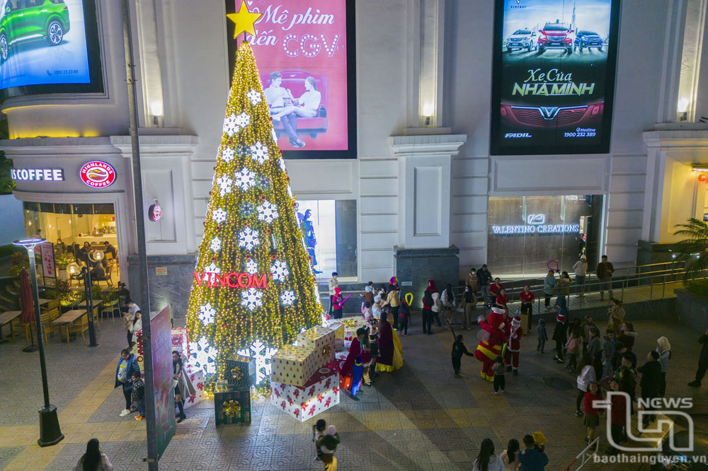 Cây thông Noel lớn tại Trung tâm Thương mại Vincom trên đường Lương Ngọc Quyến (TP. Thái Nguyên).