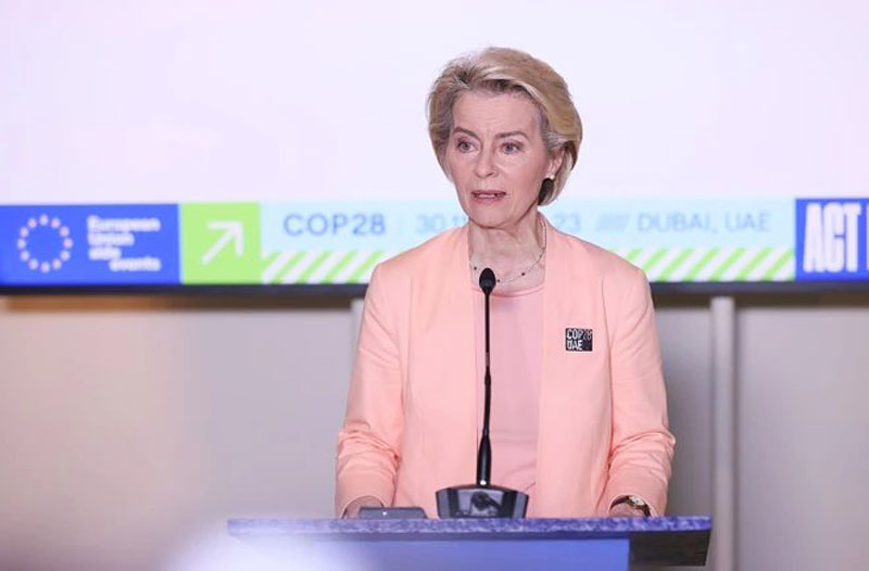 Chủ tịch Ủy ban châu Âu Ursula von der Leyen phát biểu. 