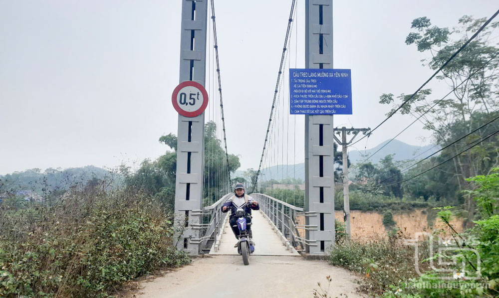 Cầu treo Làng Muông (xã Yên Ninh) được sửa chữa với tổng kinh phí 850 triệu đồng, đã hoàn thành và đưa vào sử dụng.