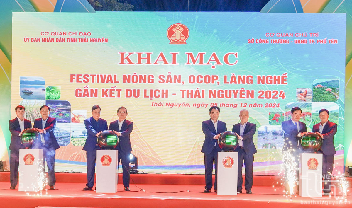 Đồng chí Bí thư Tỉnh ủy Trịnh Việt Hùng và các đại biểu thực hiện nghi thức khai mạc Festival.