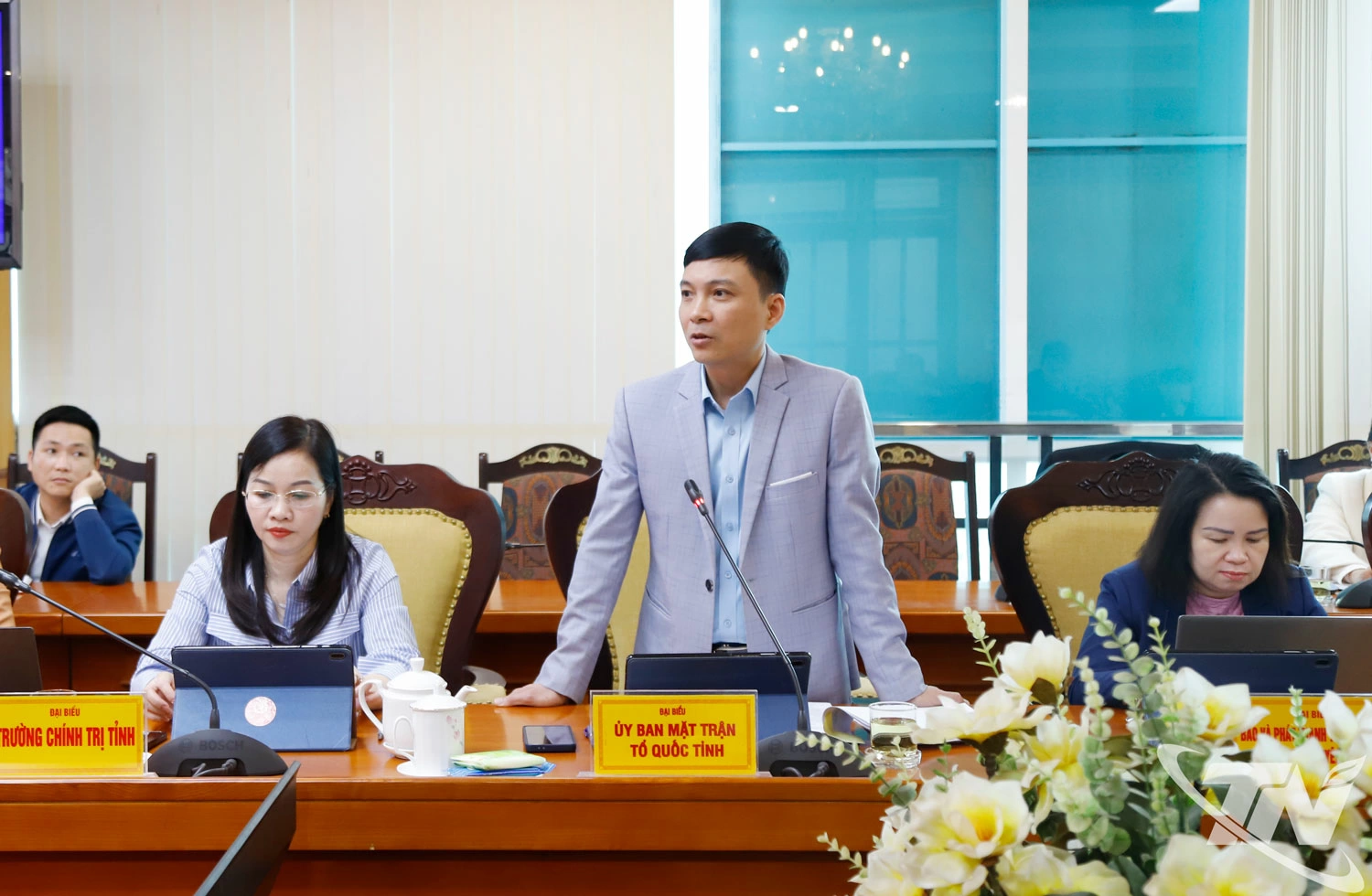 Đại diện Ủy ban Mặt trận tổ quốc tỉnh phát biểu tại Hội nghị.