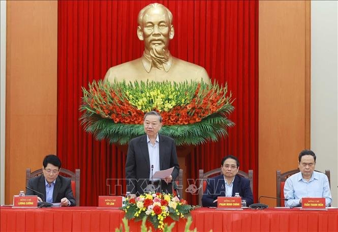 Tổng Bí thư Tô Lâm chủ trì phiên họp Tiểu ban Văn kiện Đại hội XIV của Đảng. Ảnh: Thống Nhất/TTXVN