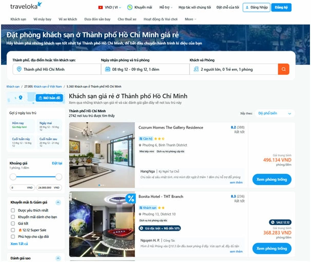 Traveloka hỗ trợ người dùng dễ dàng tiếp cận các lựa chọn khách sạn 4 sao.