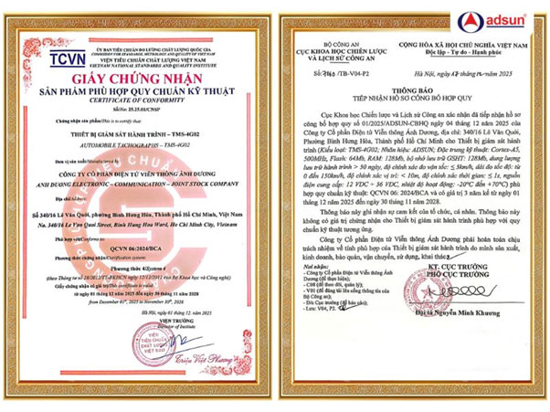 Sản phẩm của Adsun có đầy đủ giấy chứng nhận.