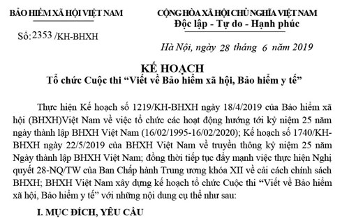 Thông tin về Cuộc thi viết về bảo hiểm xã hội, bảo hiểm y tế