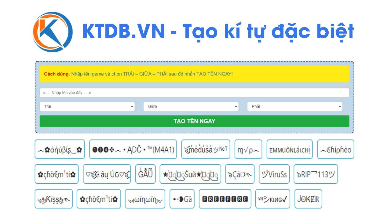 Cách tạo tên bằng kí tự đặc biệt tại website KTDB.VN cực kỳ đơn ...