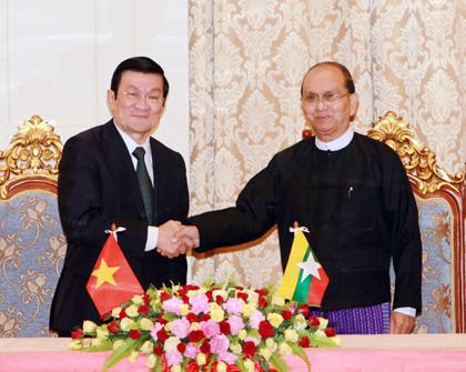 Chủ tịch nước Trương Tấn Sang hội kiến và hội đàm với Tổng thống CHLB Mi-an-ma Thên Xên